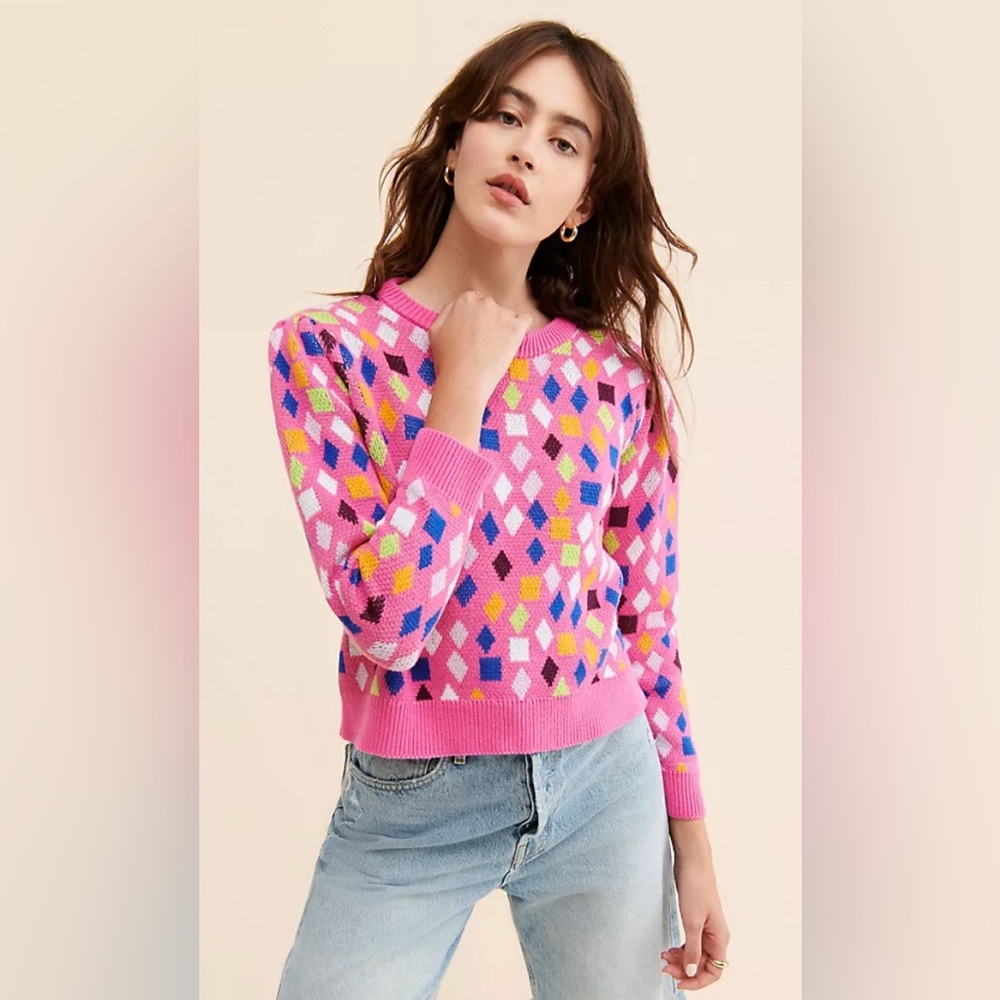Olivia Rubin Geometric Sweater Small Pink Multi Colored Anthropologie